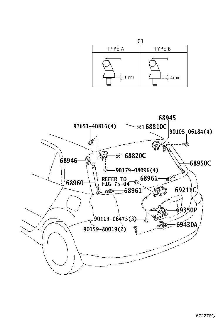 Схема замок и ручки двери багажника на TOYOTA COROLLA RUNX/ALLEX  NZE1245001128