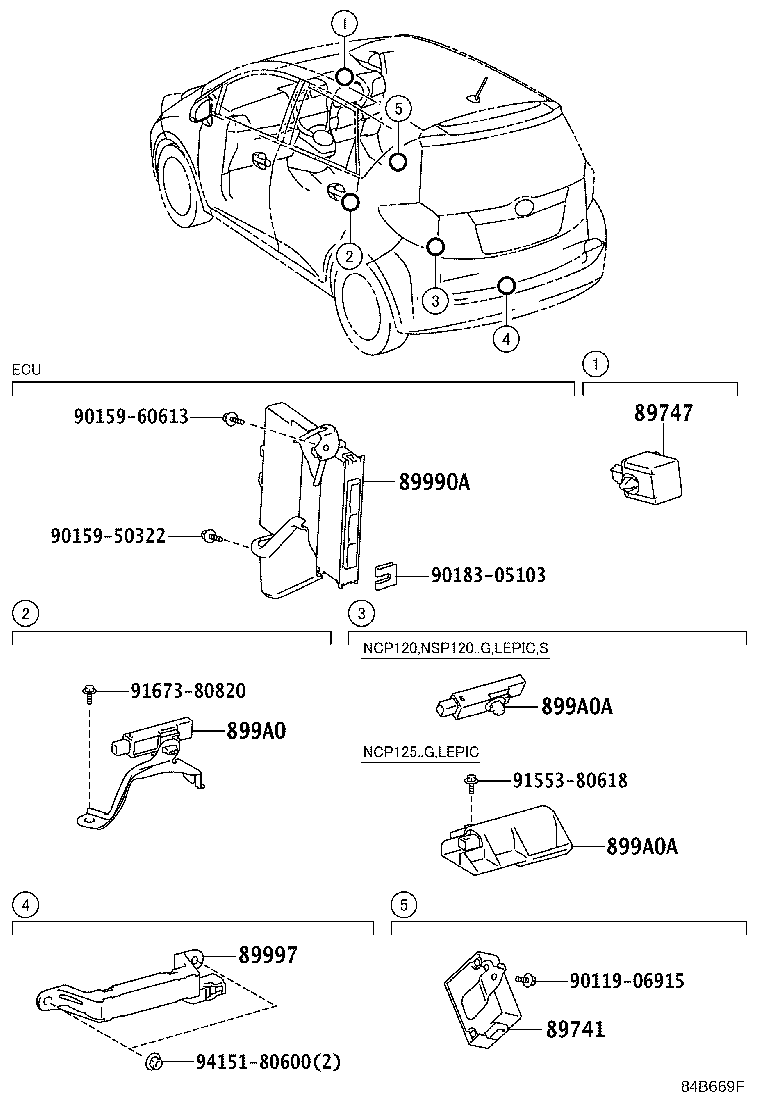 Схема система бесключевого доступа на TOYOTA RACTIS NCP1202054517